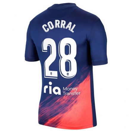 Kinder Fußball Adrian Corral #28 Dunkelblau Orange Auswärtstrikot Trikot 2021/22 T-Shirt