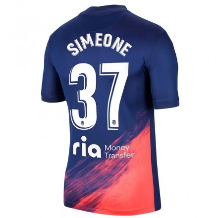 Kinder Fußball Giuliano Simeone #37 Dunkelblau Orange Auswärtstrikot Trikot 2021/22 T-Shirt
