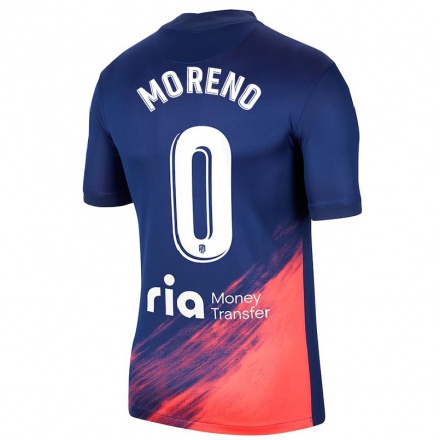 Kinder Fußball Marco Moreno #0 Dunkelblau Orange Auswärtstrikot Trikot 2021/22 T-shirt