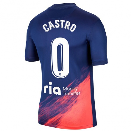 Kinder Fußball Oscar Castro #0 Dunkelblau Orange Auswärtstrikot Trikot 2021/22 T-Shirt