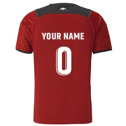 Kinder Fußball Dein Name #0 Dunkelrot Auswärtstrikot Trikot 2021/22 T-Shirt