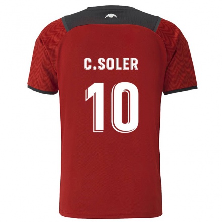Kinder Fußball Carlos Soler #10 Dunkelrot Auswärtstrikot Trikot 2021/22 T-Shirt