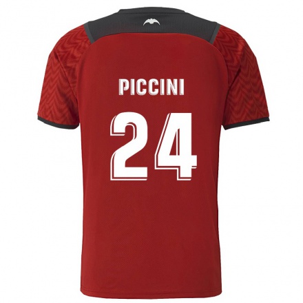 Kinder Fußball Cristiano Piccini #24 Dunkelrot Auswärtstrikot Trikot 2021/22 T-Shirt