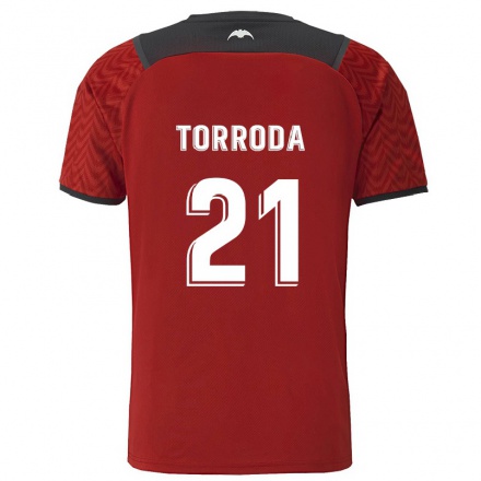 Kinder Fußball Anna Torroda #21 Dunkelrot Auswärtstrikot Trikot 2021/22 T-Shirt
