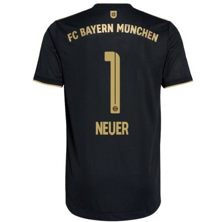 Kinder Fußball Manuel Neuer #1 Schwarz Auswärtstrikot Trikot 2021/22 T-shirt