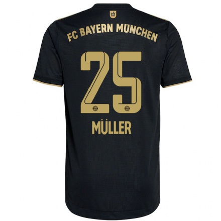 Kinder Fußball Thomas Muller #25 Schwarz Auswärtstrikot Trikot 2021/22 T-Shirt