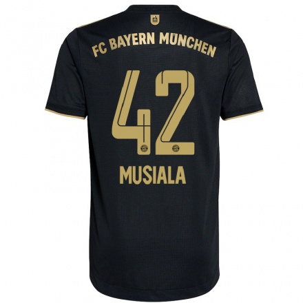 Kinder Fußball Jamal Musiala #42 Schwarz Auswärtstrikot Trikot 2021/22 T-shirt