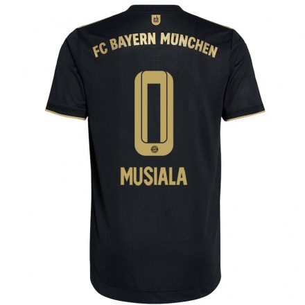 Kinder Fußball Jamal Musiala #0 Schwarz Auswärtstrikot Trikot 2021/22 T-Shirt