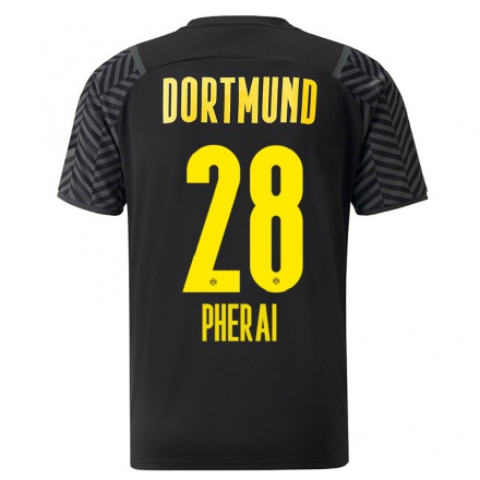 Kinder Fußball Immanuel Pherai #28 Grad Schwarz Auswärtstrikot Trikot 2021/22 T-Shirt