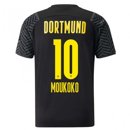 Kinder Fußball Youssoufa Moukoko #10 Grad Schwarz Auswärtstrikot Trikot 2021/22 T-Shirt