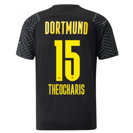 Kinder Fußball Elefterios Theocharis #15 Grad Schwarz Auswärtstrikot Trikot 2021/22 T-Shirt