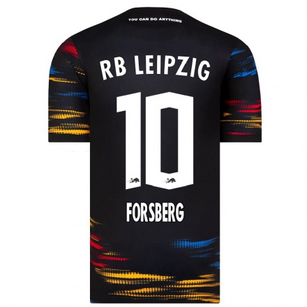 Kinder Fußball Emil Forsberg #10 Schwarz Gelb Auswärtstrikot Trikot 2021/22 T-Shirt