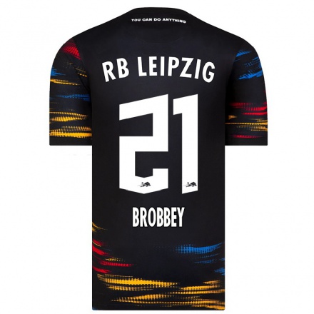 Kinder Fußball Brian Brobbey #21 Schwarz Gelb Auswärtstrikot Trikot 2021/22 T-Shirt