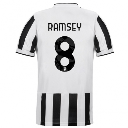 Kinder Fußball Aaron Ramsey #8 Weiß Schwarz Heimtrikot Trikot 2021/22 T-Shirt