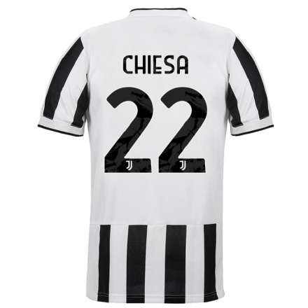 Kinder Fußball Federico Chiesa #22 Weiß Schwarz Heimtrikot Trikot 2021/22 T-Shirt