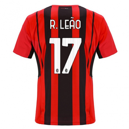 Kinder Fußball Rafael Leao #17 Rot Schwarz Heimtrikot Trikot 2021/22 T-shirt