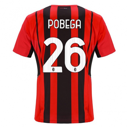 Kinder Fußball Tommaso Pobega #26 Rot Schwarz Heimtrikot Trikot 2021/22 T-shirt