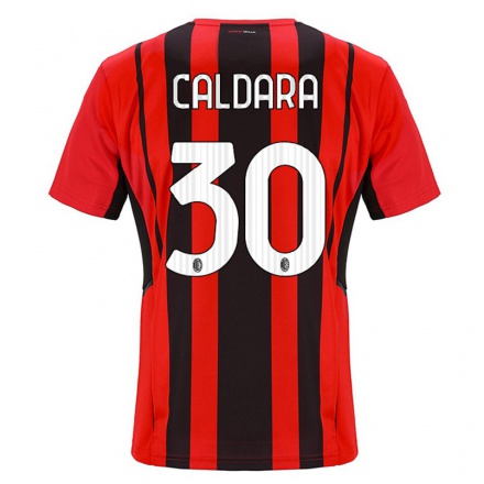 Kinder Fußball Mattia Caldara #30 Rot Schwarz Heimtrikot Trikot 2021/22 T-Shirt
