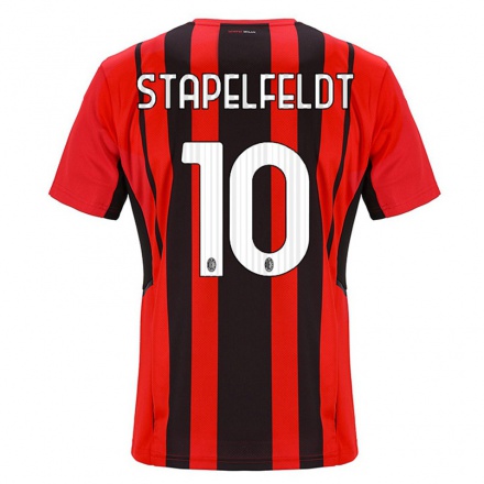 Kinder Fußball Nina Stapelfeldt #10 Rot Schwarz Heimtrikot Trikot 2021/22 T-Shirt