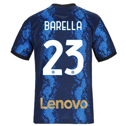 Kinder Fußball Nicolo Barella #23 Dunkelblau Heimtrikot Trikot 2021/22 T-shirt