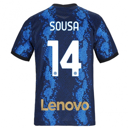 Kinder Fußball Kathellen Sousa #14 Dunkelblau Heimtrikot Trikot 2021/22 T-Shirt