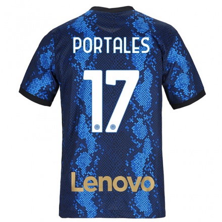 Kinder Fußball Macarena Portales #17 Dunkelblau Heimtrikot Trikot 2021/22 T-shirt