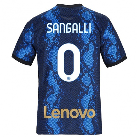 Kinder Fußball Mattia Sangalli #0 Dunkelblau Heimtrikot Trikot 2021/22 T-Shirt