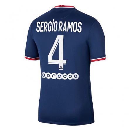 Kinder Fußball Sergio Ramos #4 Dunkelblau Heimtrikot Trikot 2021/22 T-Shirt