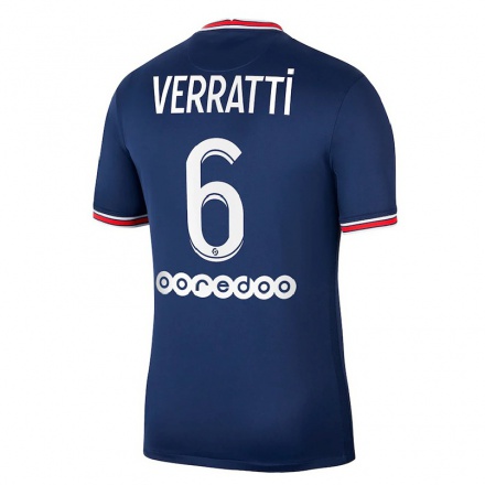 Kinder Fußball Marco Verratti #6 Dunkelblau Heimtrikot Trikot 2021/22 T-Shirt