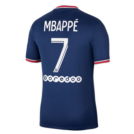 Kinder Fußball Kylian Mbappe #7 Dunkelblau Heimtrikot Trikot 2021/22 T-Shirt