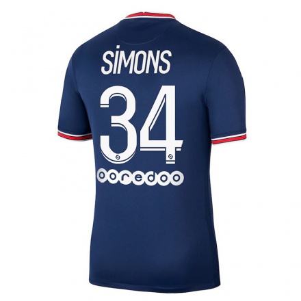 Kinder Fußball Xavi Simons #34 Dunkelblau Heimtrikot Trikot 2021/22 T-Shirt