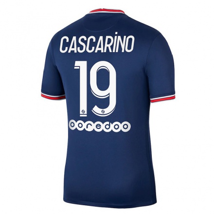 Kinder Fußball Estelle Cascarino #19 Dunkelblau Heimtrikot Trikot 2021/22 T-shirt