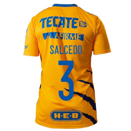Kinder Fußball Carlos Salcedo #3 Gelb Heimtrikot Trikot 2021/22 T-Shirt