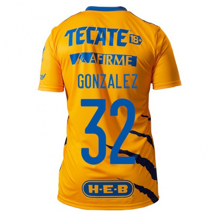 Kinder Fußball Carlos Gonzalez #32 Gelb Heimtrikot Trikot 2021/22 T-Shirt