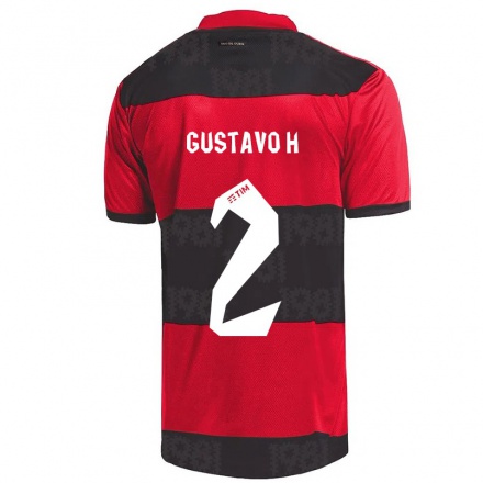 Kinder Fußball Gustavo Henrique #2 Rot Schwarz Heimtrikot Trikot 2021/22 T-Shirt