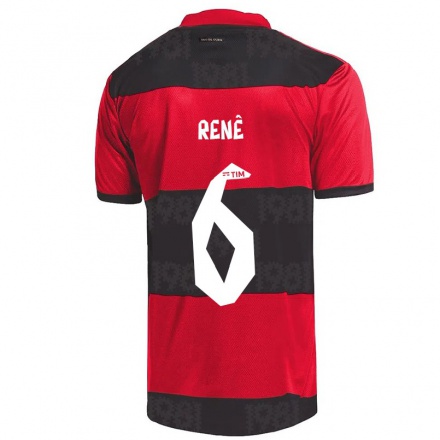 Kinder Fußball Rene #6 Rot Schwarz Heimtrikot Trikot 2021/22 T-shirt