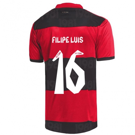 Kinder Fußball Filipe Luis #16 Rot Schwarz Heimtrikot Trikot 2021/22 T-shirt