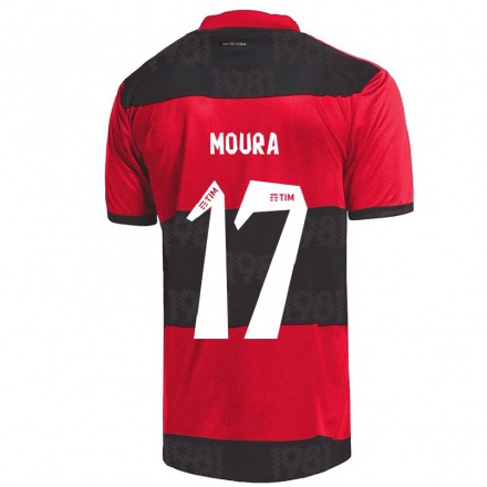 Kinder Fußball Hugo Moura #17 Rot Schwarz Heimtrikot Trikot 2021/22 T-shirt