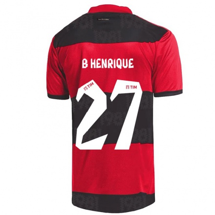 Kinder Fußball Bruno Henrique #27 Rot Schwarz Heimtrikot Trikot 2021/22 T-Shirt
