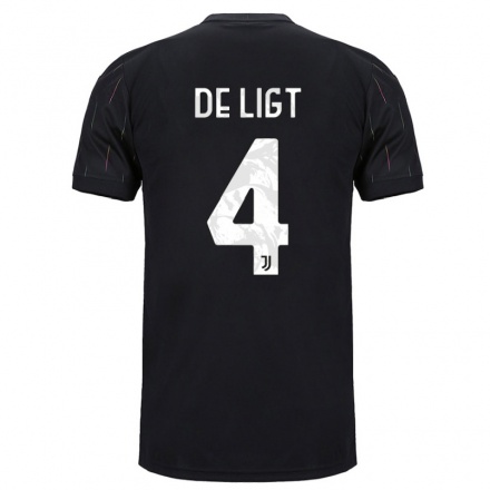 Kinder Fußball Matthijs De Ligt #4 Schwarz Auswärtstrikot Trikot 2021/22 T-shirt