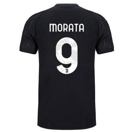 Kinder Fußball Alvaro Morata #9 Schwarz Auswärtstrikot Trikot 2021/22 T-Shirt