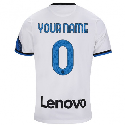 Kinder Fußball Dein Name #0 Weiß Blau Auswärtstrikot Trikot 2021/22 T-Shirt