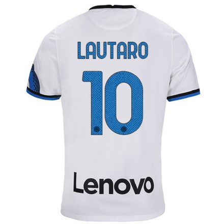 Kinder Fußball Lautaro Martinez #10 Weiß Blau Auswärtstrikot Trikot 2021/22 T-Shirt