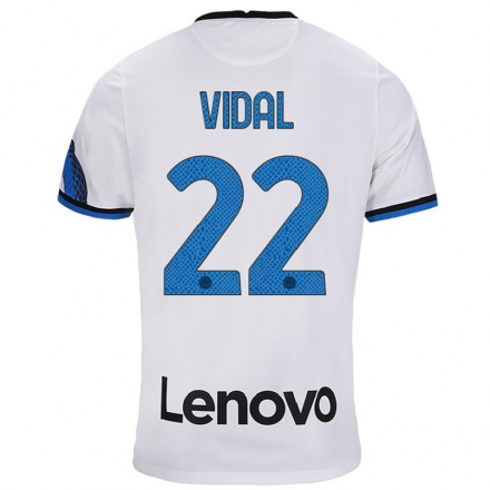 Kinder Fußball Arturo Vidal #22 Weiß Blau Auswärtstrikot Trikot 2021/22 T-shirt