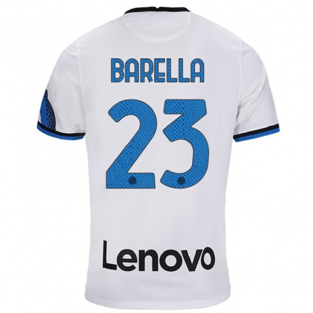 Kinder Fußball Nicolo Barella #23 Weiß Blau Auswärtstrikot Trikot 2021/22 T-shirt