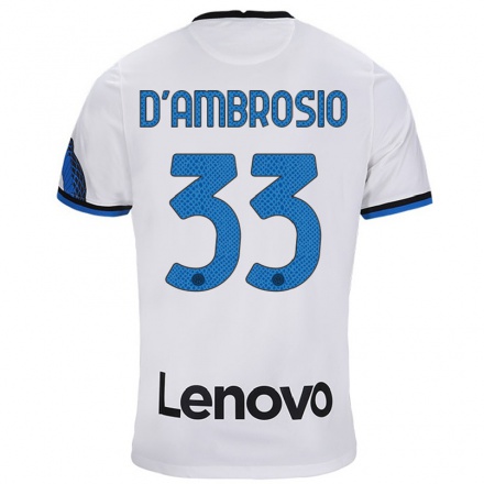 Kinder Fußball Danilo D'Ambrosio #33 Weiß Blau Auswärtstrikot Trikot 2021/22 T-Shirt