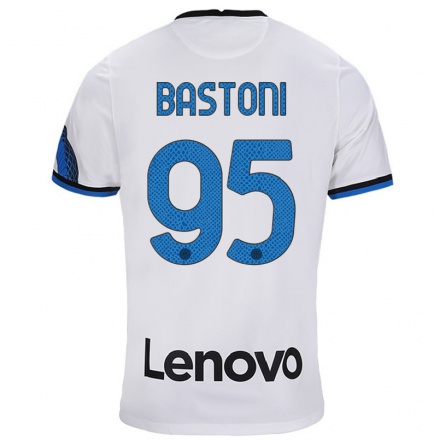 Kinder Fußball Alessandro Bastoni #95 Weiß Blau Auswärtstrikot Trikot 2021/22 T-Shirt