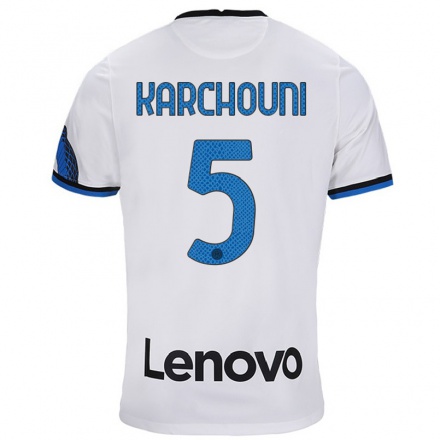Kinder Fußball Ghoutia Karchouni #5 Weiß Blau Auswärtstrikot Trikot 2021/22 T-Shirt