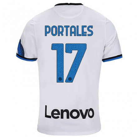 Kinder Fußball Macarena Portales #17 Weiß Blau Auswärtstrikot Trikot 2021/22 T-shirt