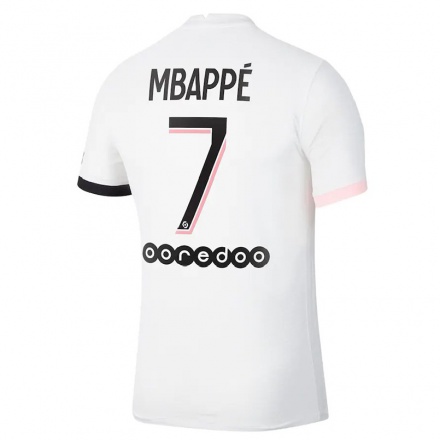 Kinder Fußball Kylian Mbappe #7 Weiß Rosa Auswärtstrikot Trikot 2021/22 T-Shirt